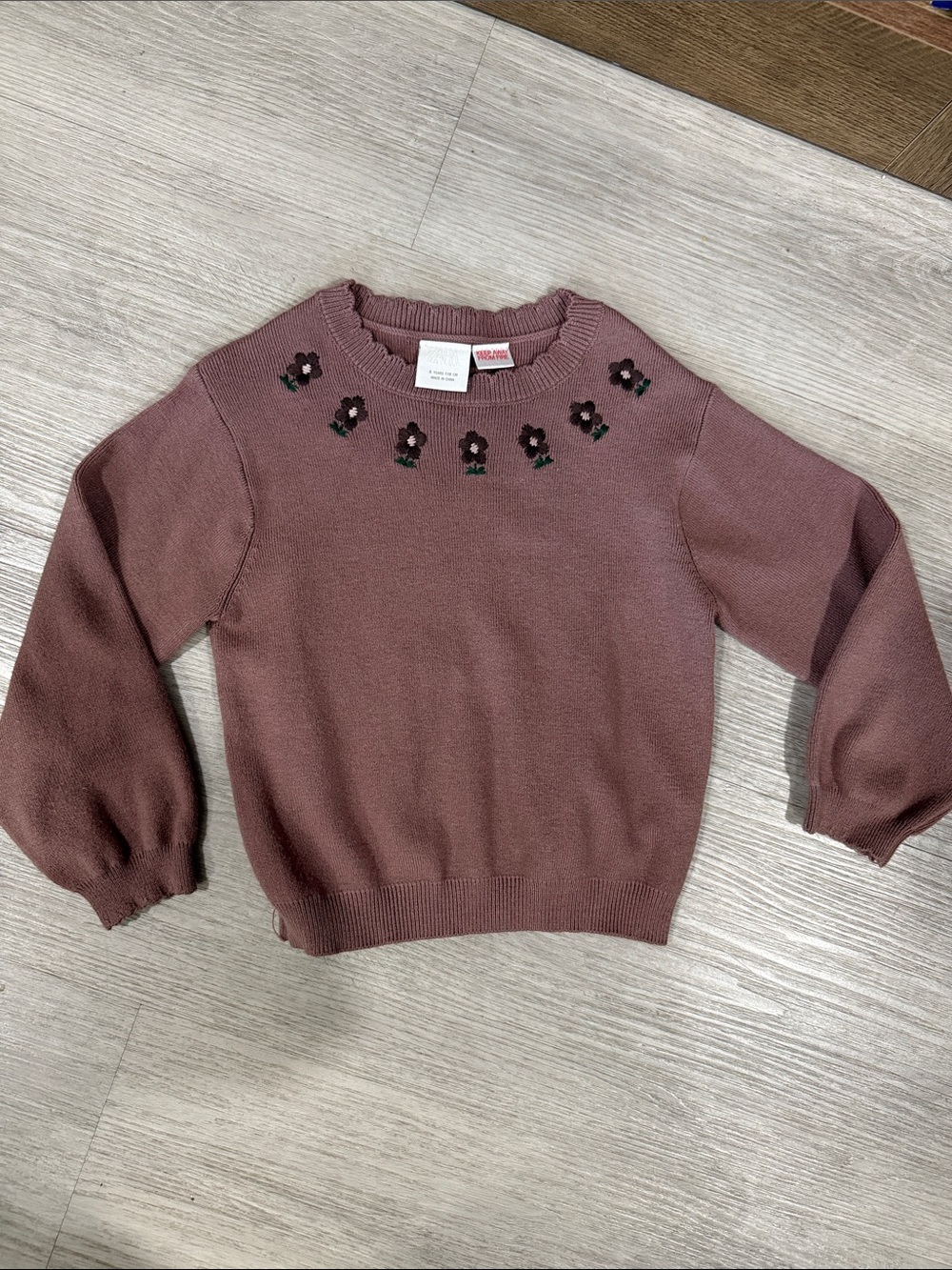 Zara Girls Floral Embroidered Crewneck Sweater in like new condition size 6
